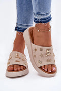 Sandales femmes style décontracté moderne plateforme daim naturel ornements dorés oursons étoiles mer arcs occasion été