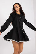 Robe élégante pour femme en émeri manches longues boutons argentés jupe évasée dentelle noire occasion semi-formelle