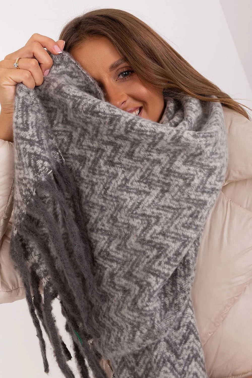 Écharpe Châle AT en mélange de fibres, motif chevron, style intemporel, pour femmes, automne-hiver, douce et confortable