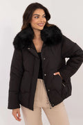 Veste matelassée pour femme style décontracté en polyester rembourrage synthétique col fourrure noire longueur standard fermeture éclair manches longues élégance quotidienne automne hiver