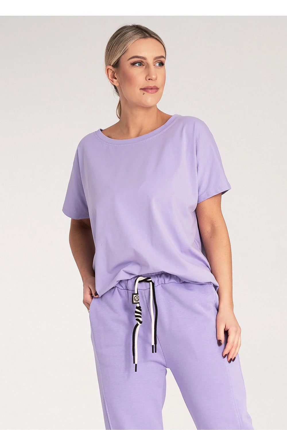T-shirt femme manches courtes col rond coton elasthanne style décontracté lavande universel