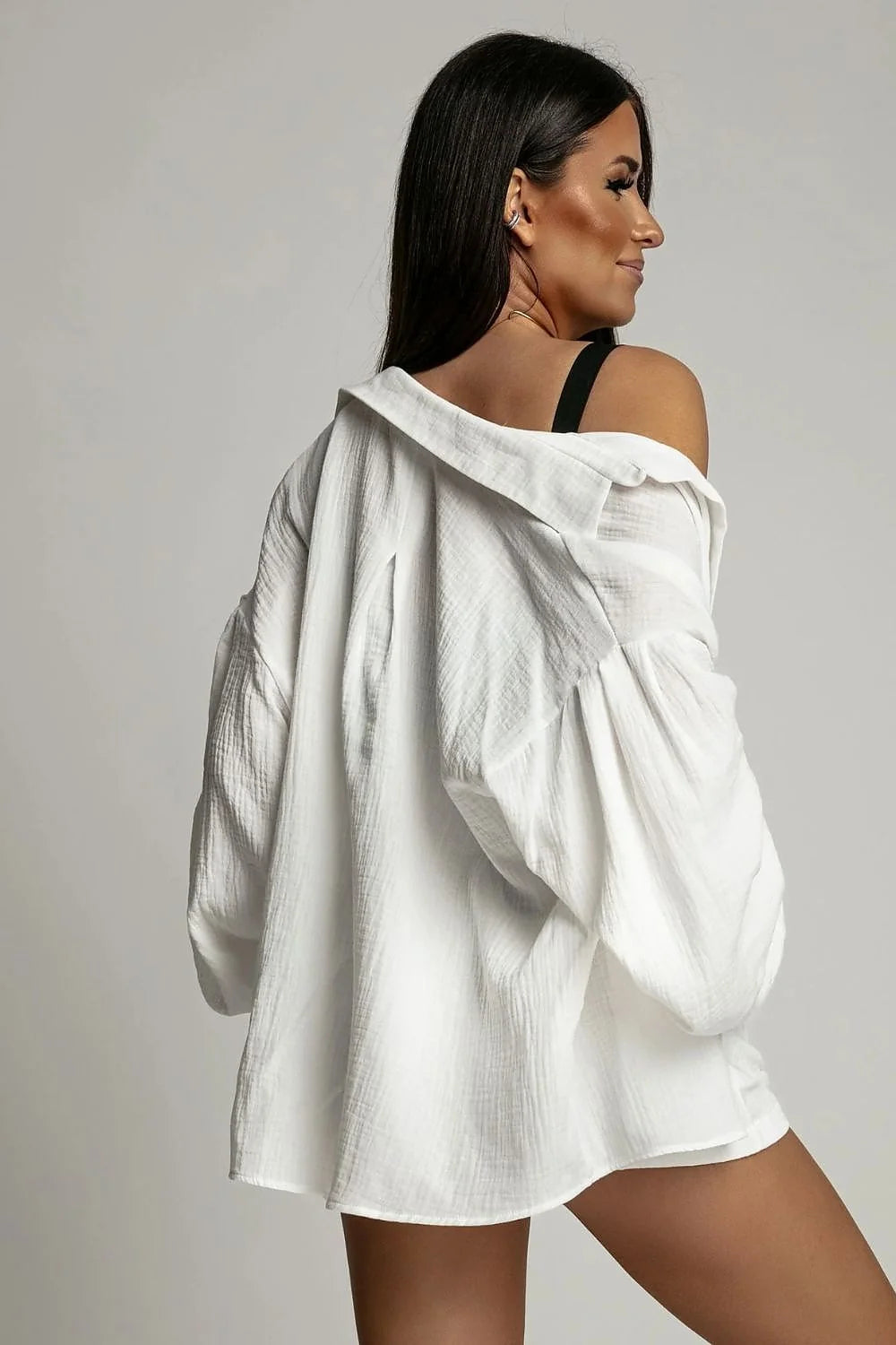 Ensemble La Balancia chemise et short mousseline blanc coupe ample style décontracté été femmes
