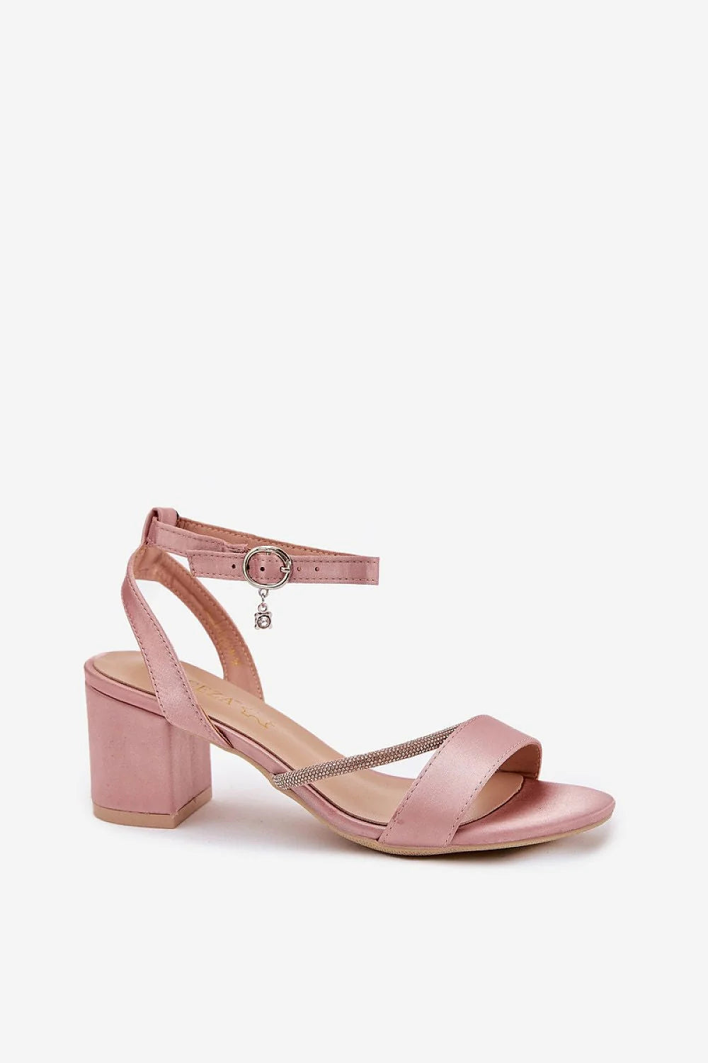 Sandales à talons épaisses élégantes pour femme, style raffiné, confort tout jour, strass scintillants, couleur rose pâle, Vinceza