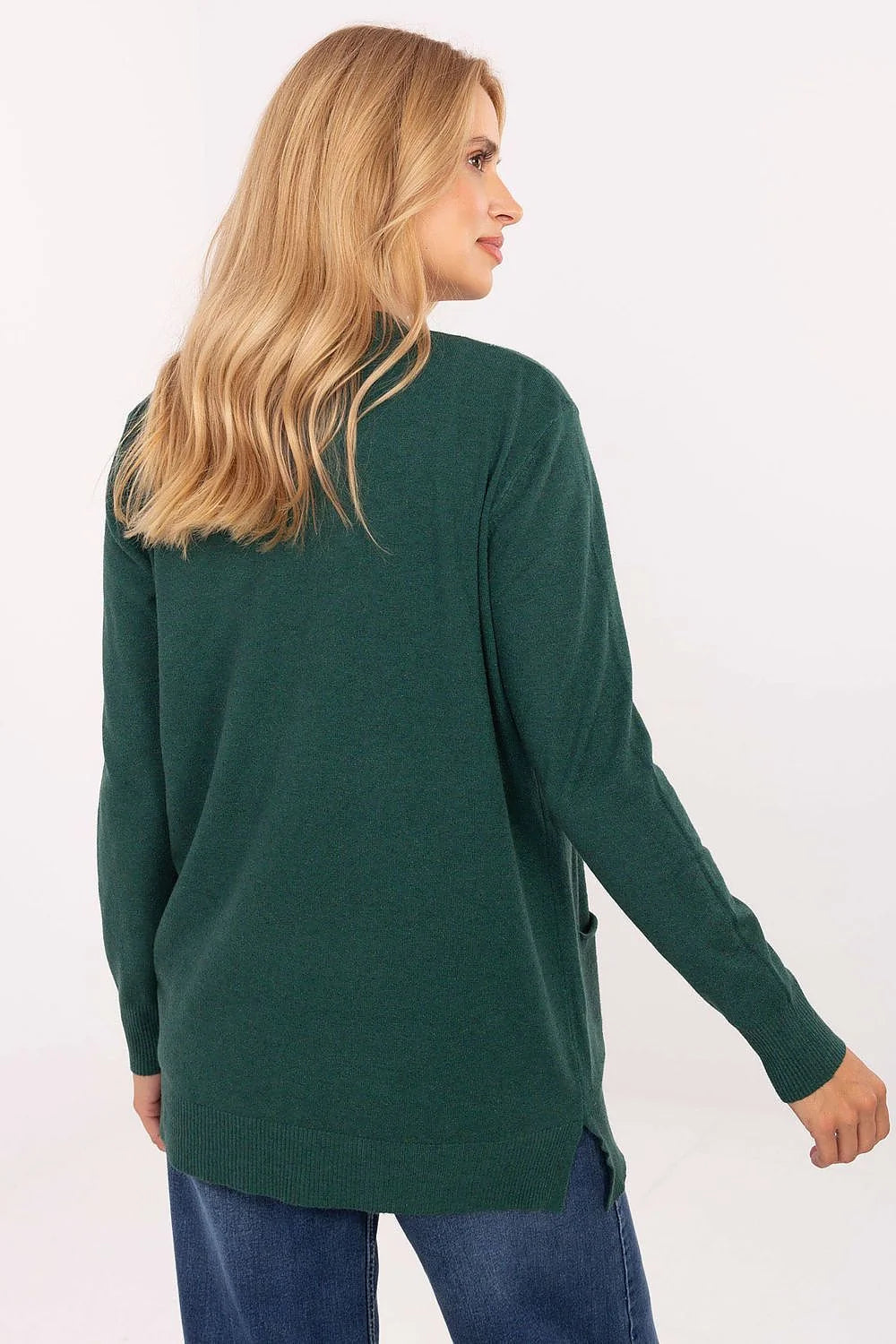 cardigan femme mi long ouvert maille fine vert sapin coupe droite décontractée manches longues poches plaquées viscose modal