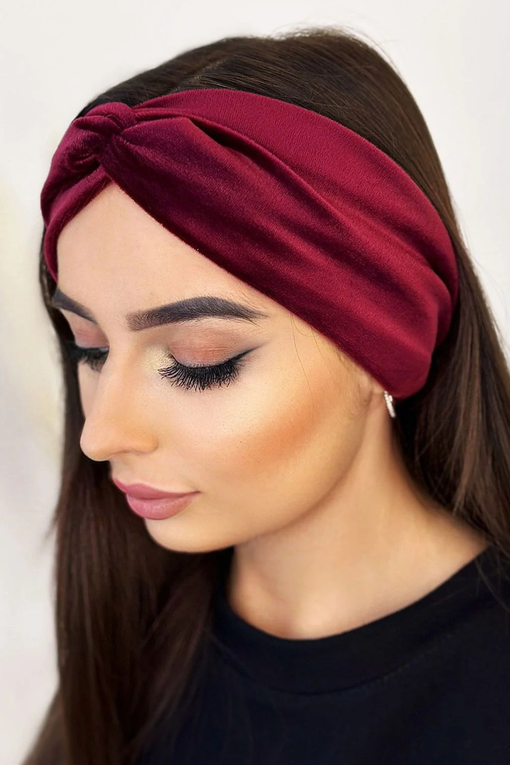 bandeau IVON velour turban noeud central bordeaux femme doux confortable sophistiqué élégant bohème chic large couvrant torsadé texturé