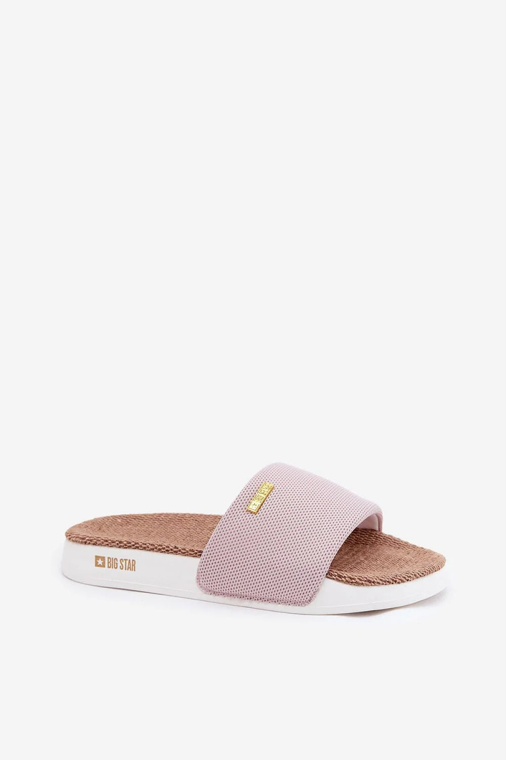 Sandales femmes style moderne confortable bride textile rose pâle semelle blanche logo doré Big Star
