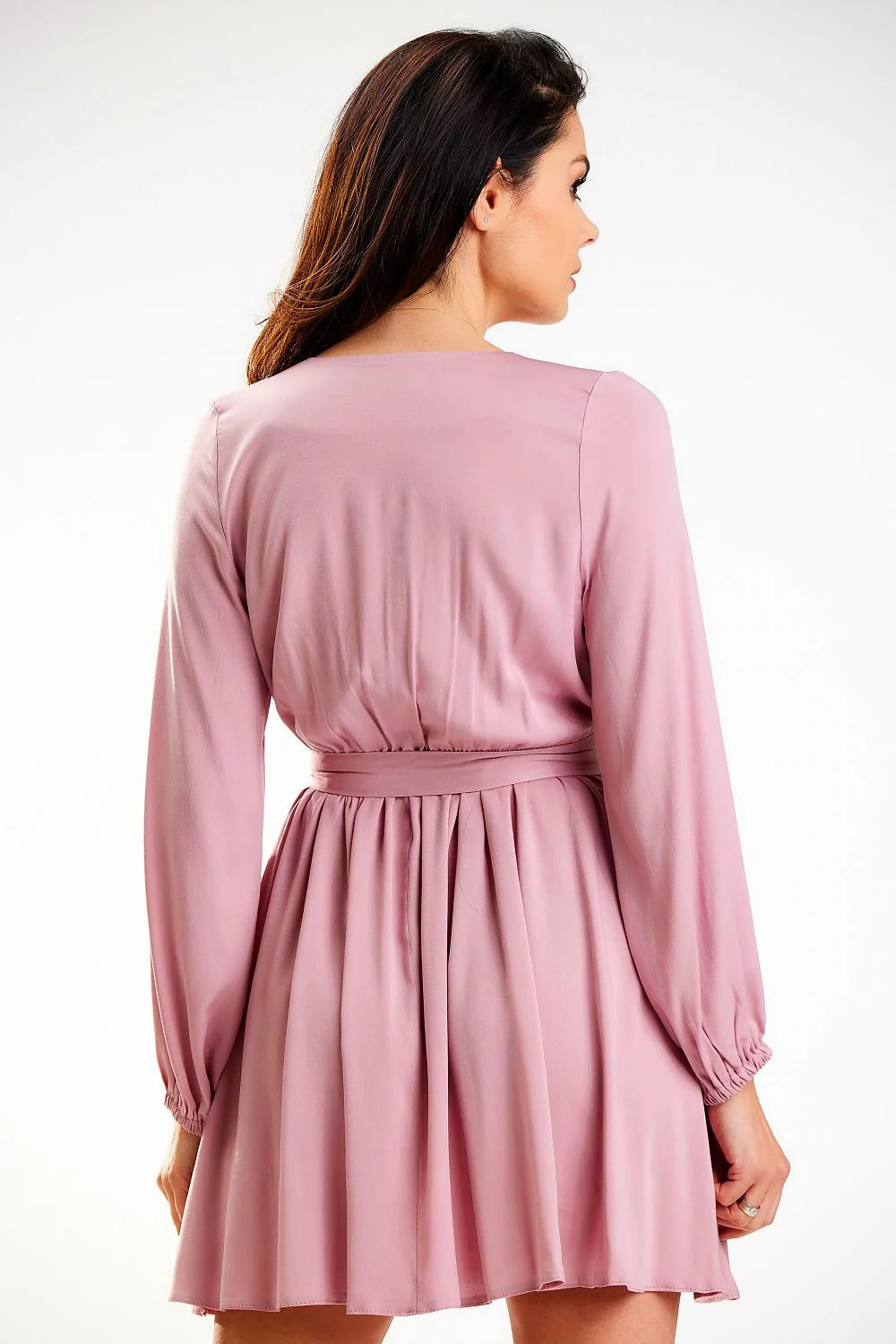 Robe de jour élégante awama manches longues en V taille ajustée en viscose polyester femme