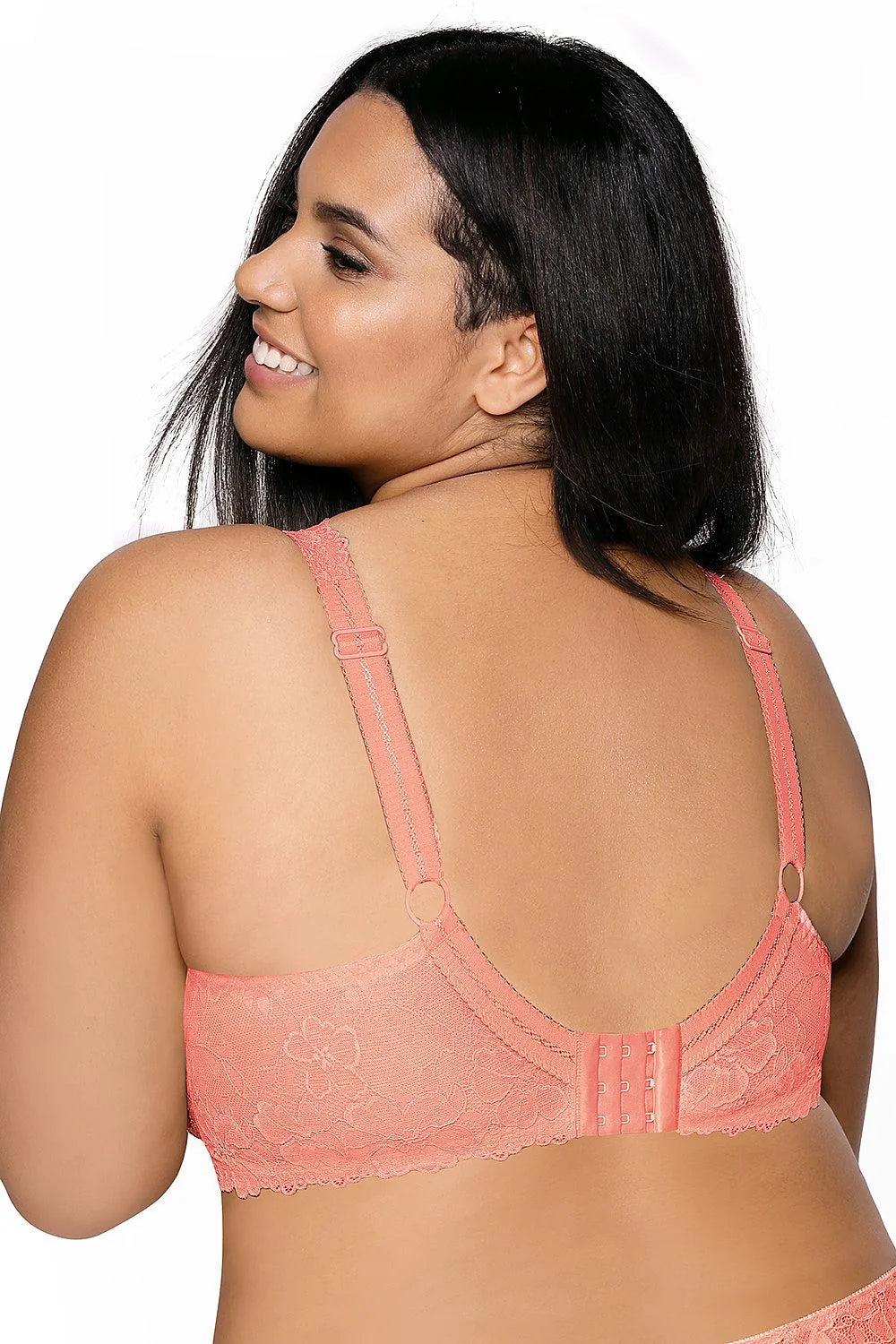 Soutien-gorge rembourré Mat dentelle corail floral grande taille confortable maintien renforcé