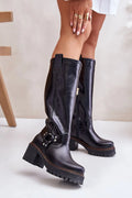 Bottes pour femme en cuir naturel à talon massif design audacieux style biker élégance intemporelle