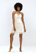 Nuisette sexy DKaren Zahara en satin et dentelle, coupe ajustée, décolleté en V, bretelles ajustables, couleur ivoire, polyester 100%, taille ajustable, femmes