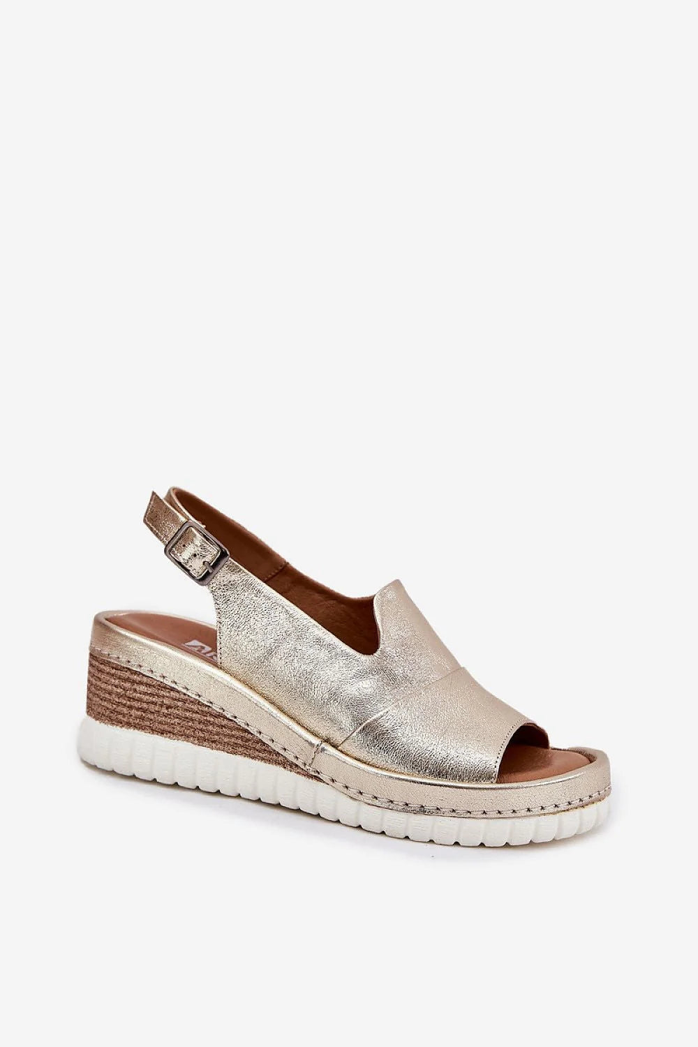 Sandales femmes cuir métallique doré semelle blanche talon compensé espadrille corde ajustable élégance été 2023