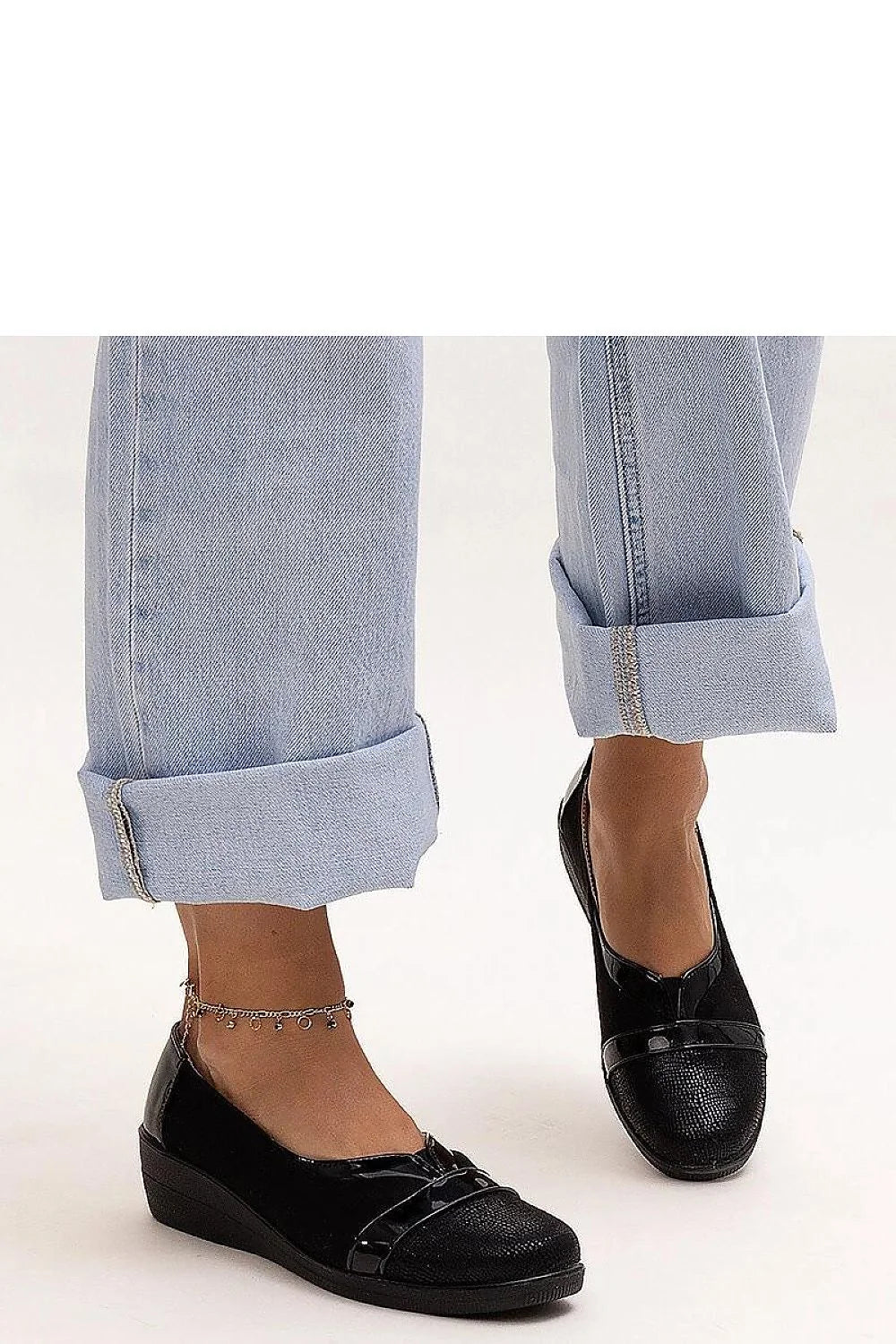 Chaussures Basses pour Femmes élégantes en Cuir Verni noir talon compensé style décontracté occasion quotidienne Sundown