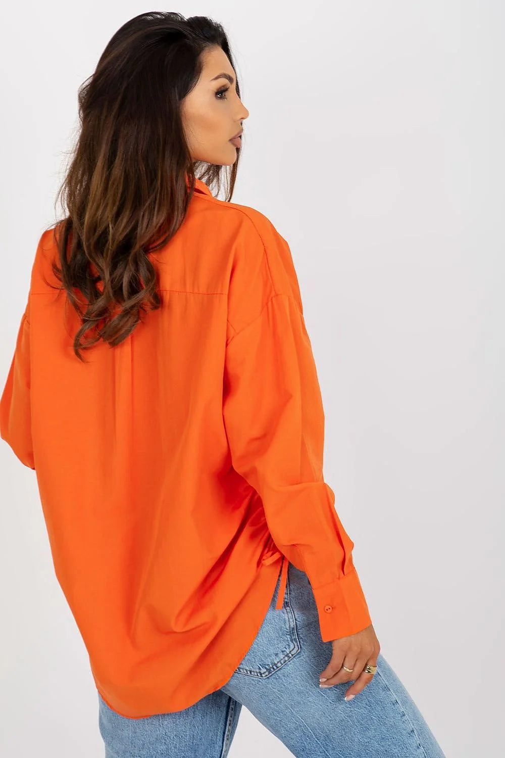 Chemise femme manches longues couleur verte vif loose fit nœuds côtés coton polyester 65 35