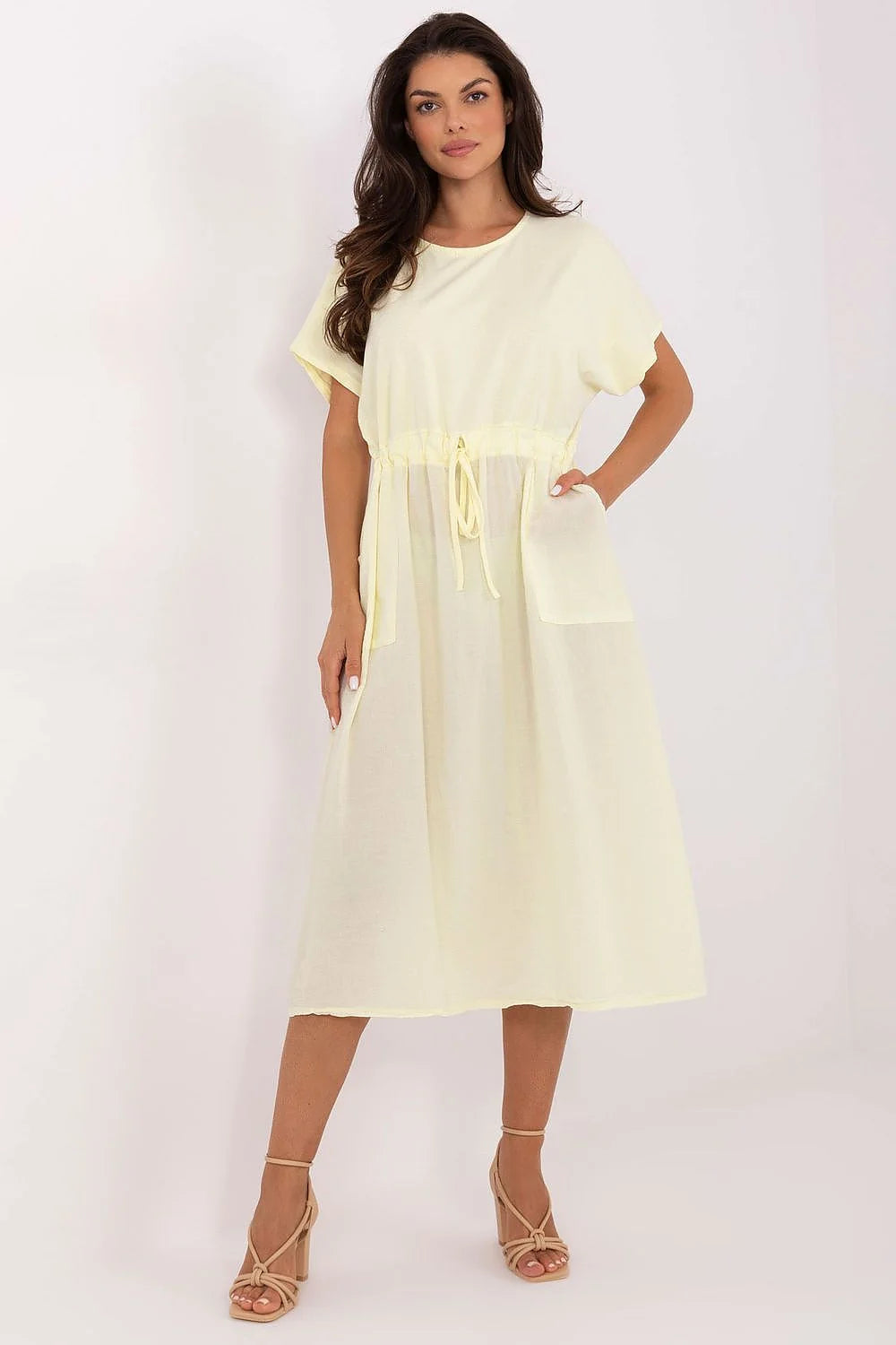 Robe de jour Och Bella été légère coton manches courtes col rond ceinture ajustable poches pratiques femme midi