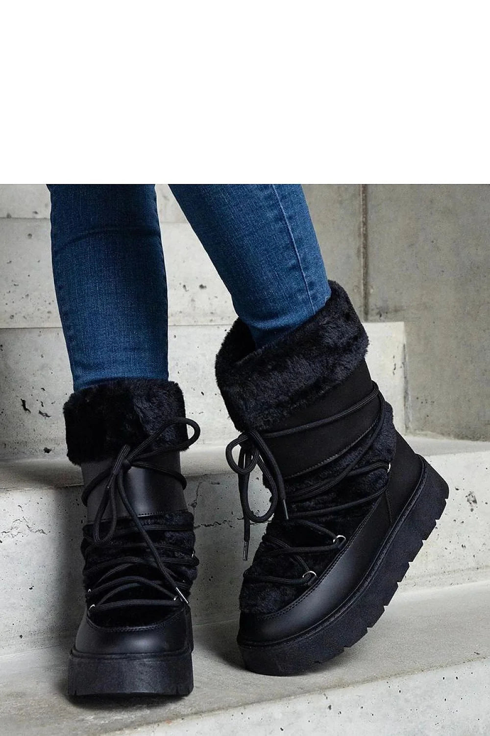 Bottes de neige noires en fourrure pour femme, design moderne, semelle crantée, lacets, style urbain, chaud, confortable, hiver, mode