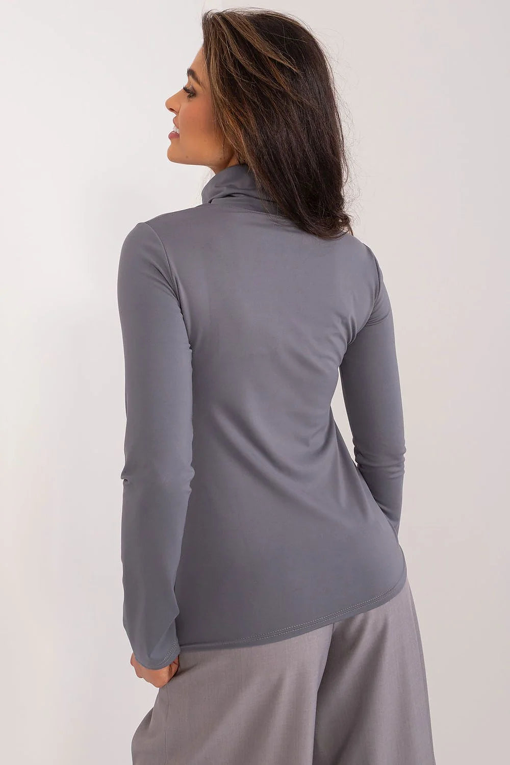 Haut col roulé ajusté en jersey stretch gris Chemisier Lakerta pour femme manches longues coupe près du corps