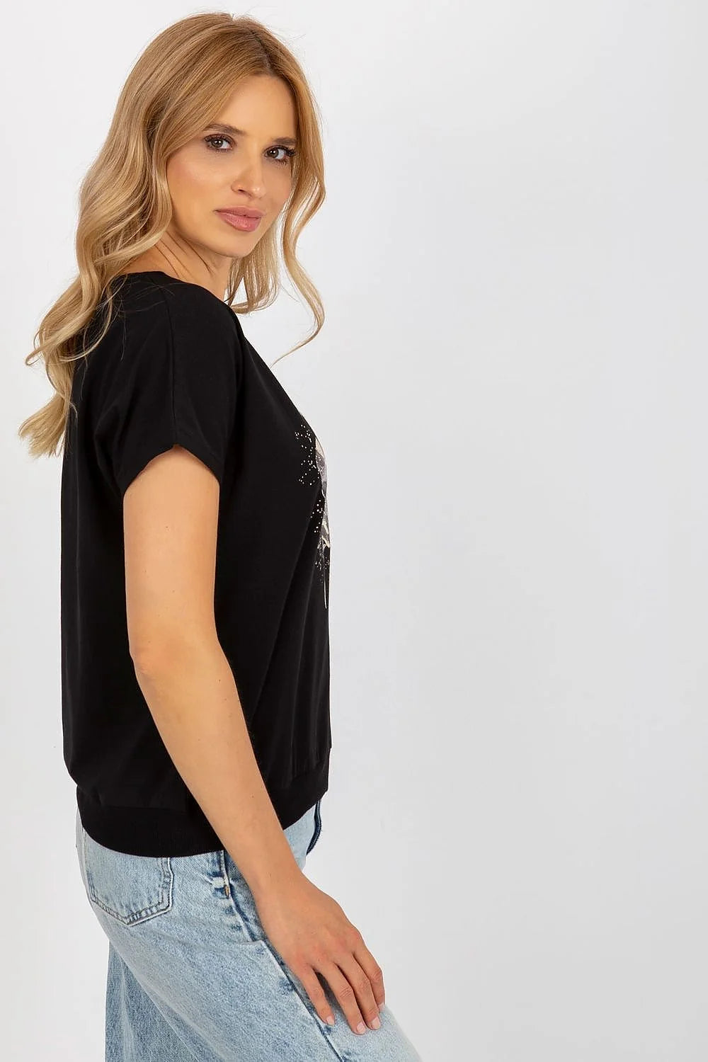 T-shirt femme Rue Paris floral métallisé manches courtes encolure ras du cou coupe ample
