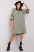 Robe de jour Och Bella style bohème vert olive manches 3/4 en crochet viscose 100% femme été