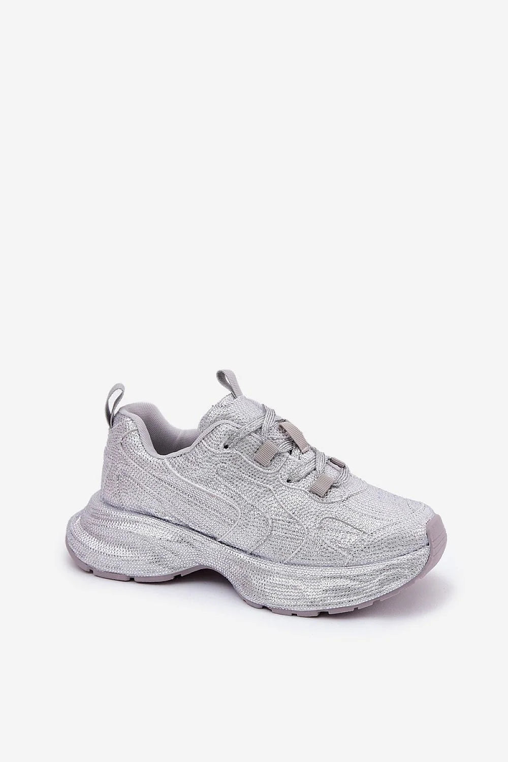 baskets sneakers femme argenté métallisé mesh texturé brillant zircons strass plateforme surélevée semelle crantée maintien confort cuir artificiel doublure