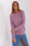 Pull pour femme Chandail AT texture tricotée motifs câbles losanges violet pastel manches longues col rond coupe ample