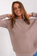 pull femme taupe côtelé texturé manches longues col rond coupe oversize tricot épais doux chaud automne hiver chic confortable élégant