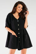 Robe de jour Infinite You taille haute jupe évasée couleur noire matière douce poches plaquées élégance décontractée femme