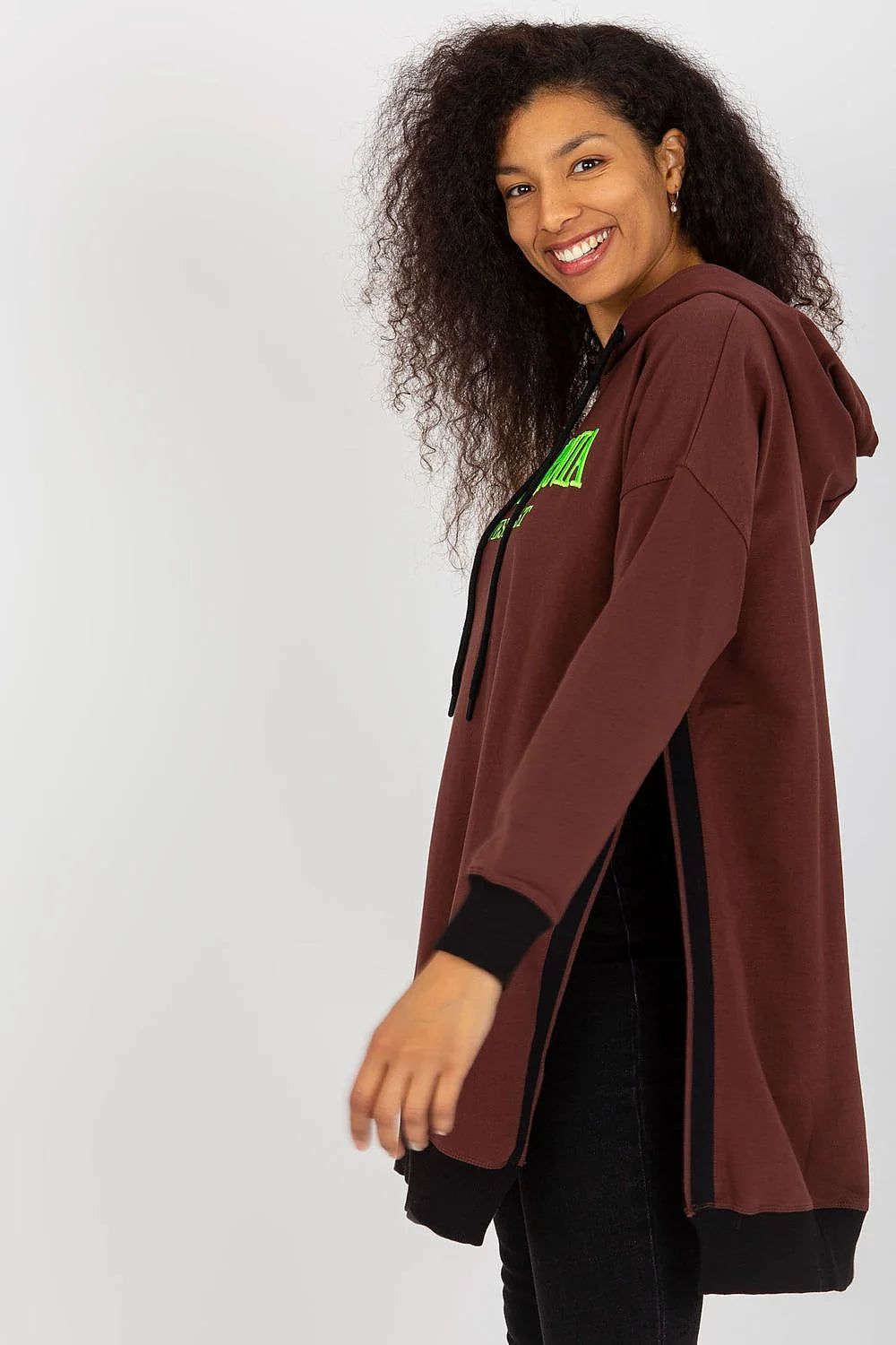 Sweatshirt à capuche femme style décontracté graphique California West Coast coton polyester élasthanne couleur brun chocolat
