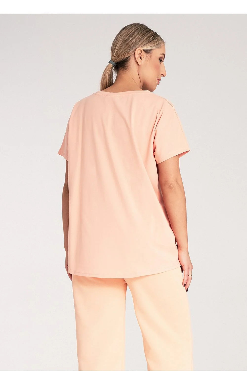 T-shirt femme ample manches courtes col rond coton élasthanne rose pêche