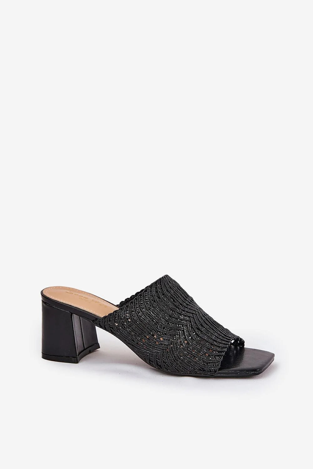 Sandales modernes pour femme été 2023 talon carré cuir artificiel tressé noir Perlées