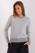 Chandail pour femme style moderne motif lettres blanc sur fond gris longues manches boutons dorés ajusté
