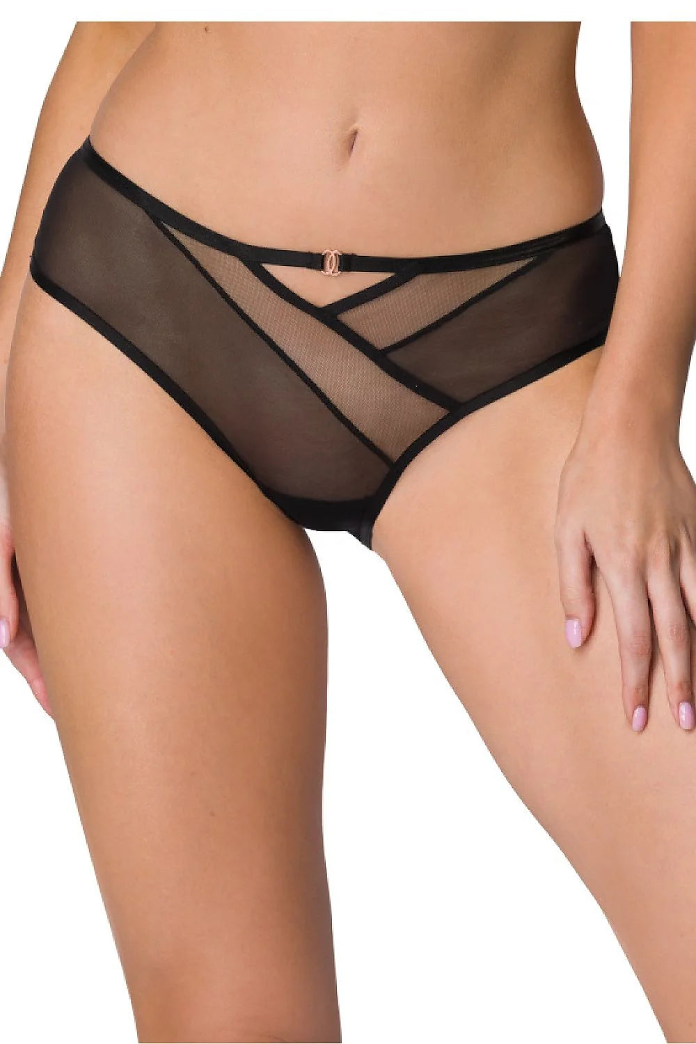 Culotte féminine en maille noire taille basse transparente coupe moderne design géométrique confortable femmes lingerie sexy