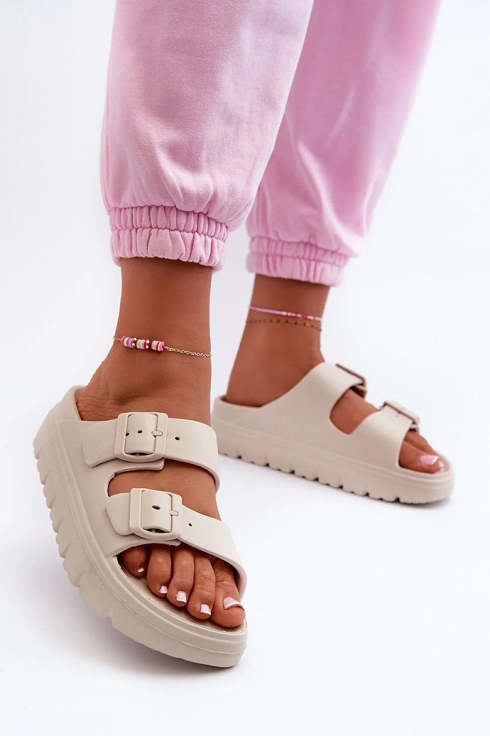 Sandales pour femmes style moderne minimaliste, strap réglable, semelle épaisse 3.5 cm, beige neutre, confort tout le jour, parfait pour l'été