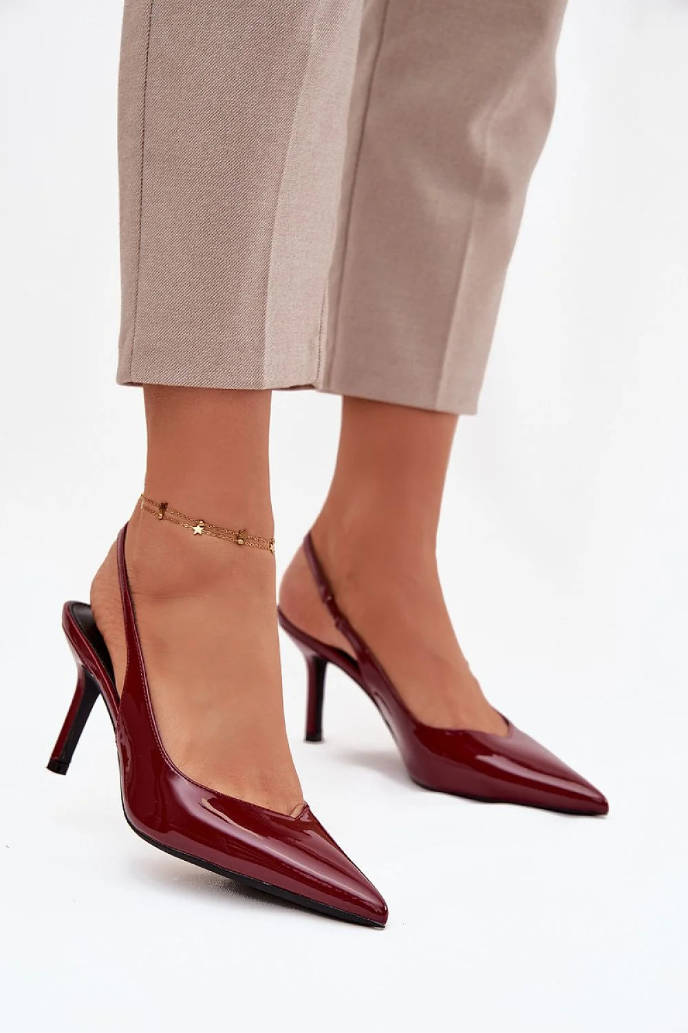 escarpins femme talons aiguille bordeaux vernis bout pointu silhouette fuselée bride slingback maintien élégant semelle fine cuir synthétique soirée professionnelle