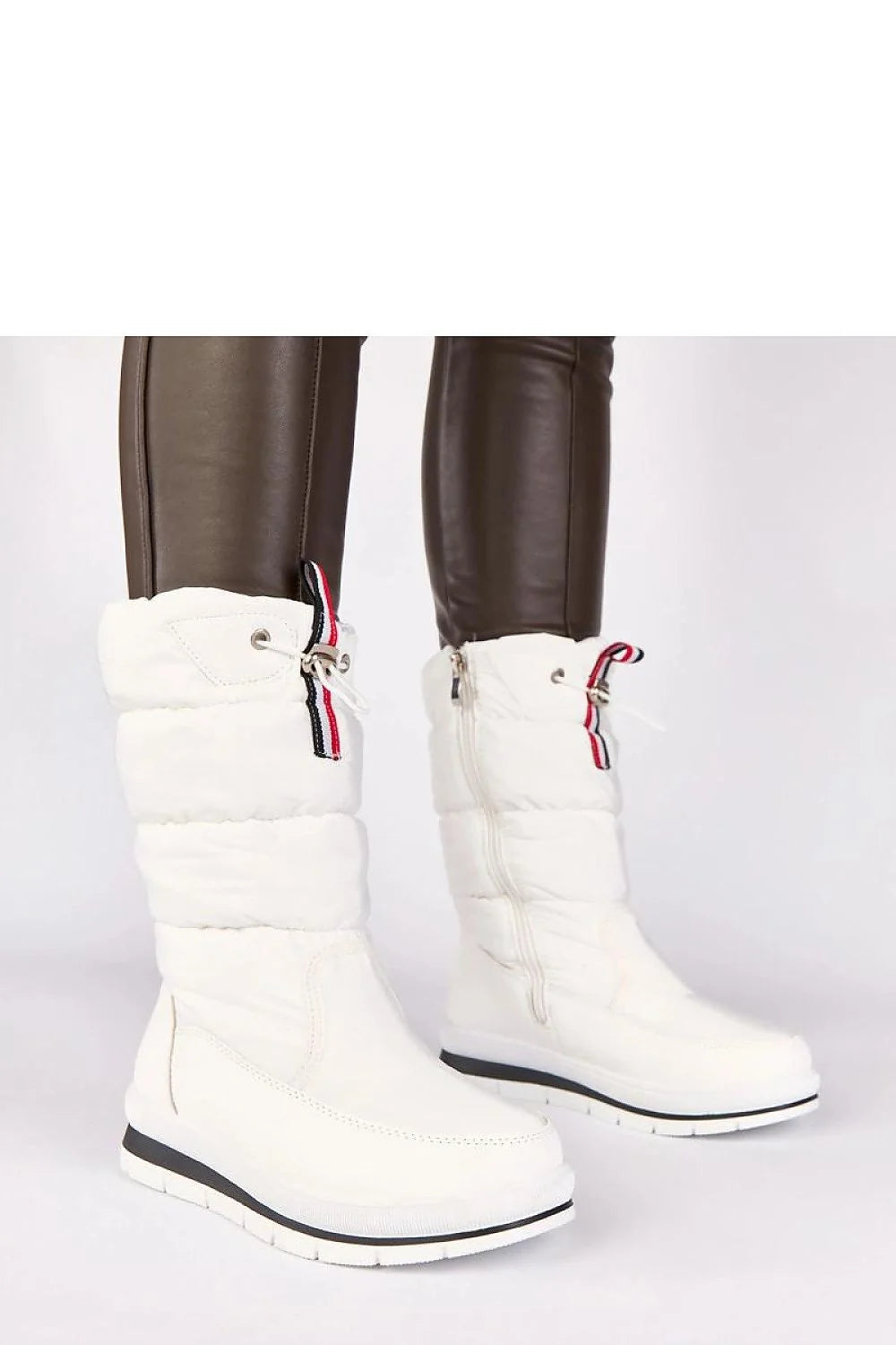 bottes neige femmes blanches Sophie mi mollet matelassées isolantes similicuir zippée cordon serrage tricolore semelle antidérapante talon bas