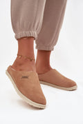 Inblu mules chaussons femme beige suédine daim bout arrondi doublure fourrée chaleur semelle cuir naturel crantée antidérapante souple flexible confort