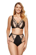 Soutien-gorge et culotte triangle dentelle maille douce noir nude taille haute femme