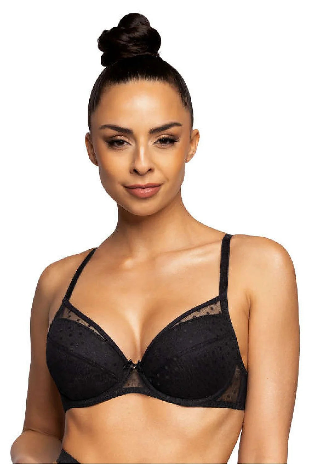 Soutien-gorge push-up féminin en dentelle noire avec tissu tulle stable et double rangée de crochets ajustables pour femme