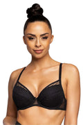 Soutien-gorge push-up féminin en dentelle noire avec tissu tulle stable et double rangée de crochets ajustables pour femme