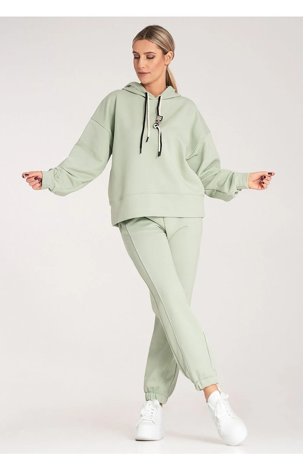 Ensemble Figl sweat à capuche pantalon jogging femmes couleur vert pastel coton polyester confortable style casual
