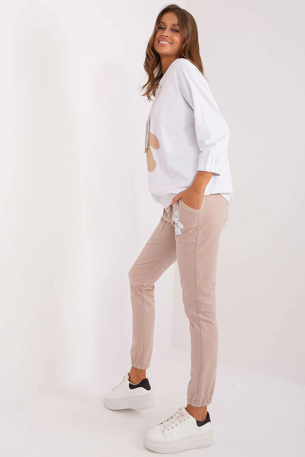 Ensemble Relevance pour femme, sweat-shirt longues manches, pantalon jogger, motif ourson, coton élasthanne, look décontracté, mode tendance