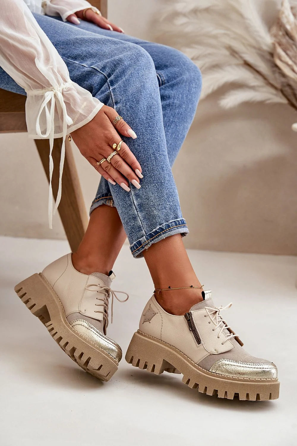 Chaussures basses Step in style pour femme cuir naturel semelle épaisse fermeture éclair design moderne audacieux