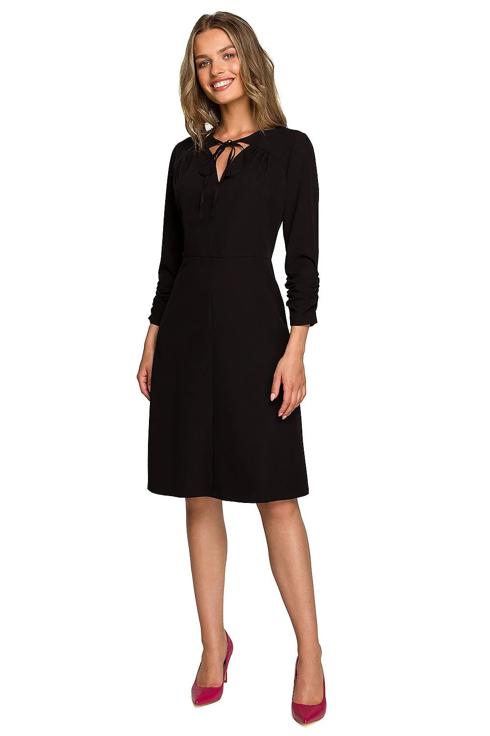 Robe de jour élégante pour femme en vert émeraude manches longues taille ajustable style classique
