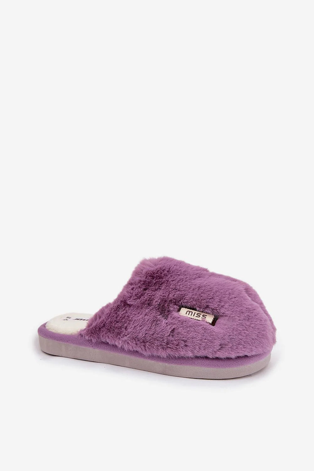 chaussons femme fausse fourrure mauve lilas pelucheuse mule bout fermé dos ouvert semelle épaisse blanche antidérapante doublure moelleuse rembourrée cocooning