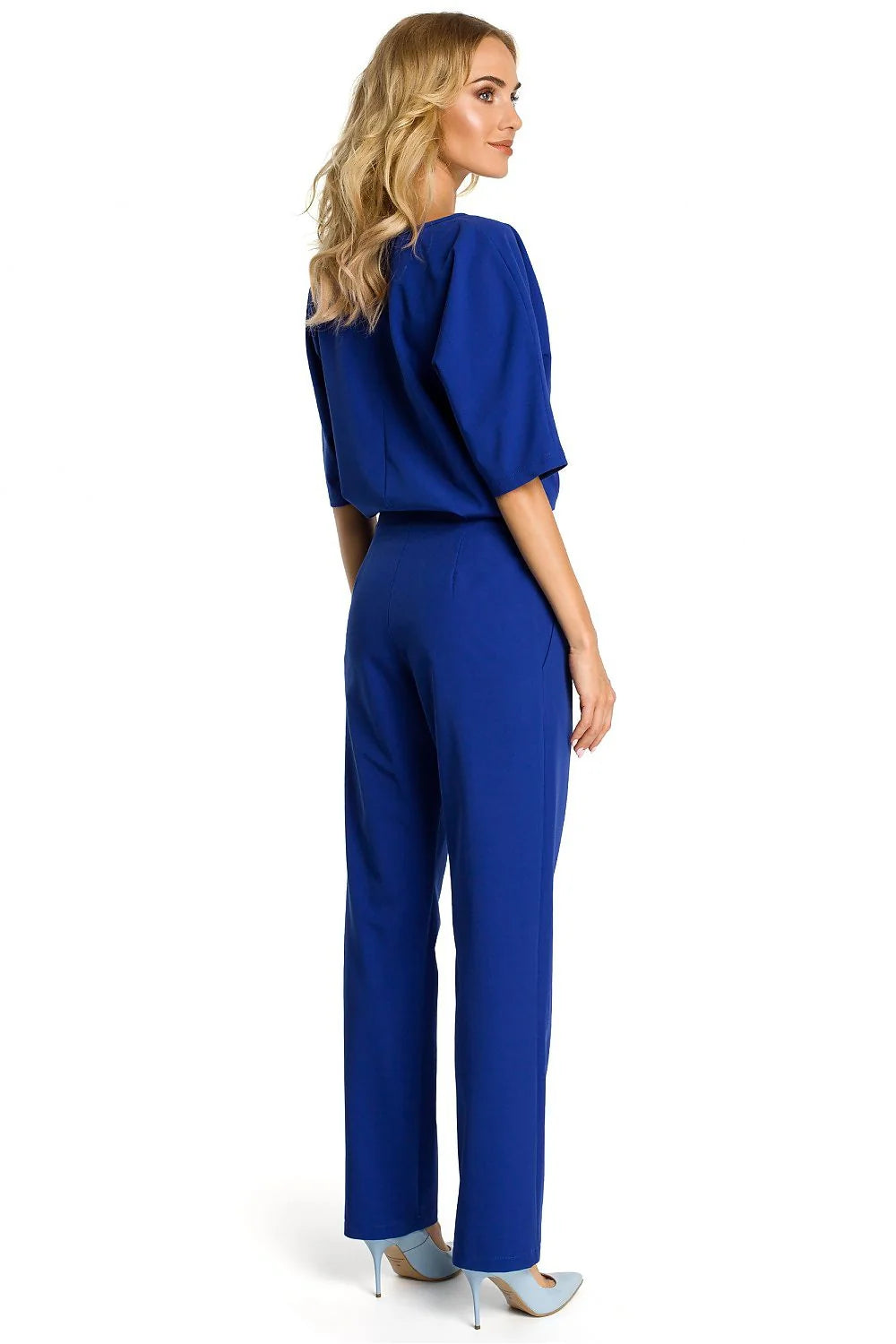 Combinaison bleu royal polyester moderne élégante manches courtes coupe droite poches latérales confort chic