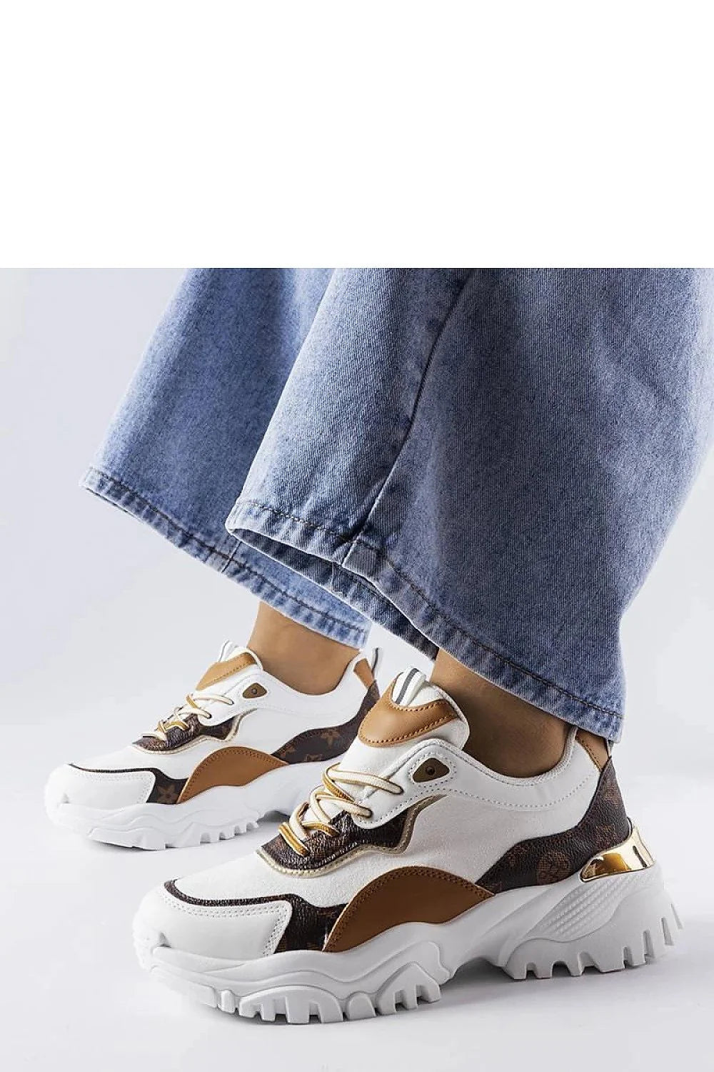 Baskets mode femmes design audacieux white brown gold chunky comfort style urban daily wear trendy shoes