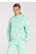 Sweatshirt Figl femme coupe ample col montant capuche manches longues coton élasthanne vert menthe pastel