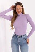 col roulé femme manches longues maille fine côtelée lilas pastel coupe slim silhouette ajustée extensible seconde peau taille standard polyvalent