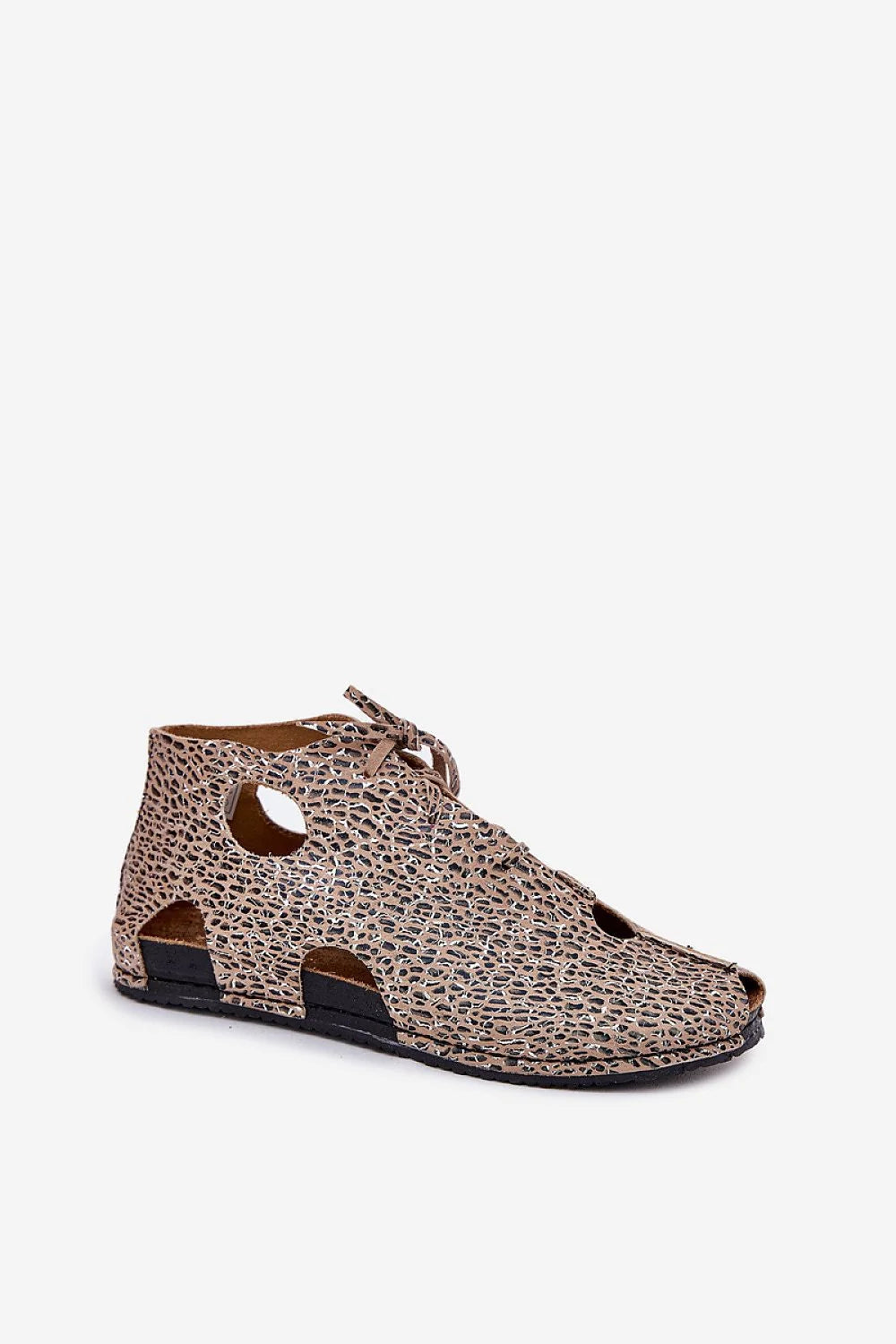Sandales féminines style audacieux ouvertureorteils perforations cuir texturé leopard print laces ajustables confort été tenues décontractées