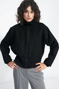 Veste urbaine féminine noire oversize polyester spandex viscose automne printemps coupe cintrée taille ajustable femme