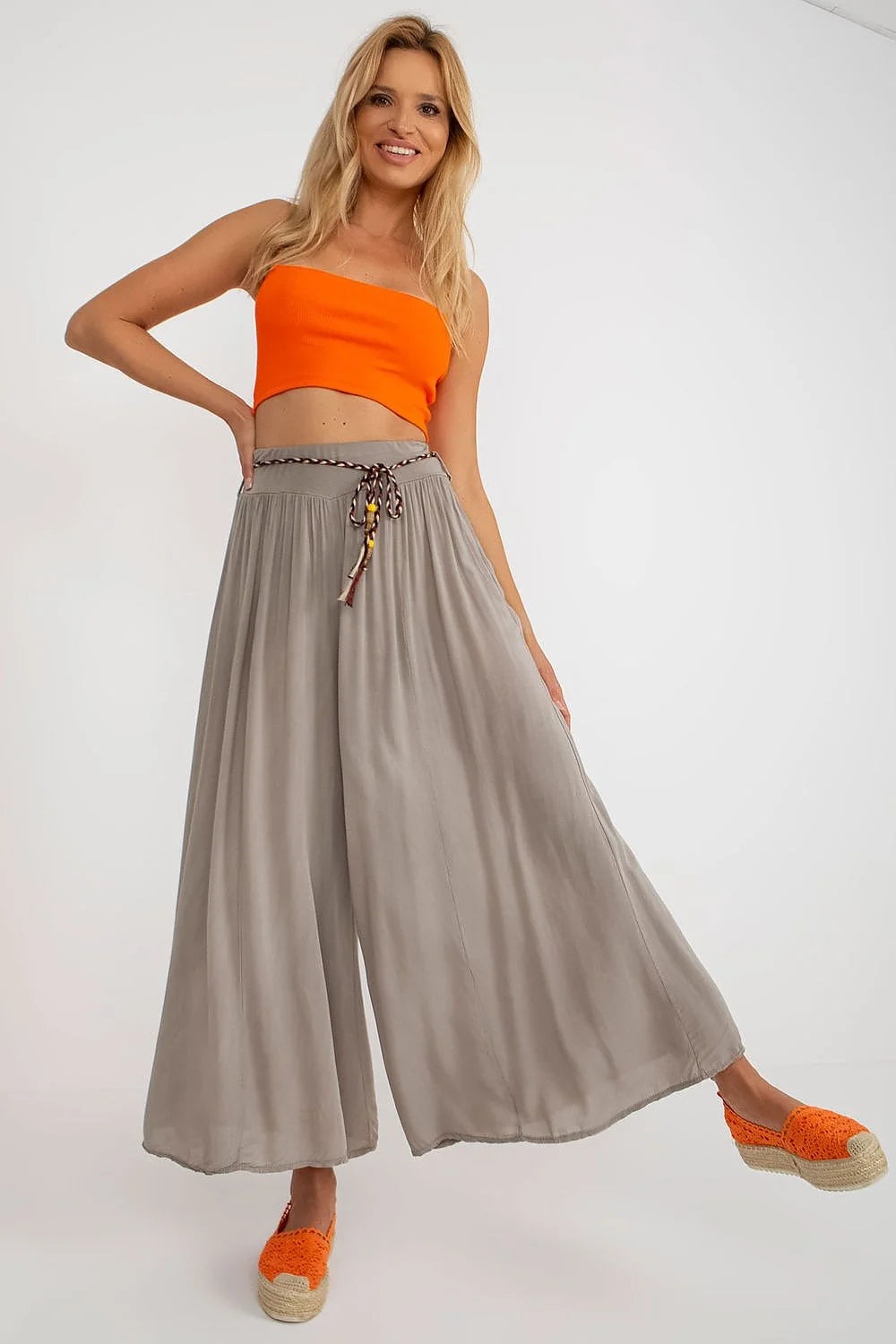 Pantalon femme Och Bella ample coupe fluide ceinture décorative viscose 100% taille élastique mode estivale